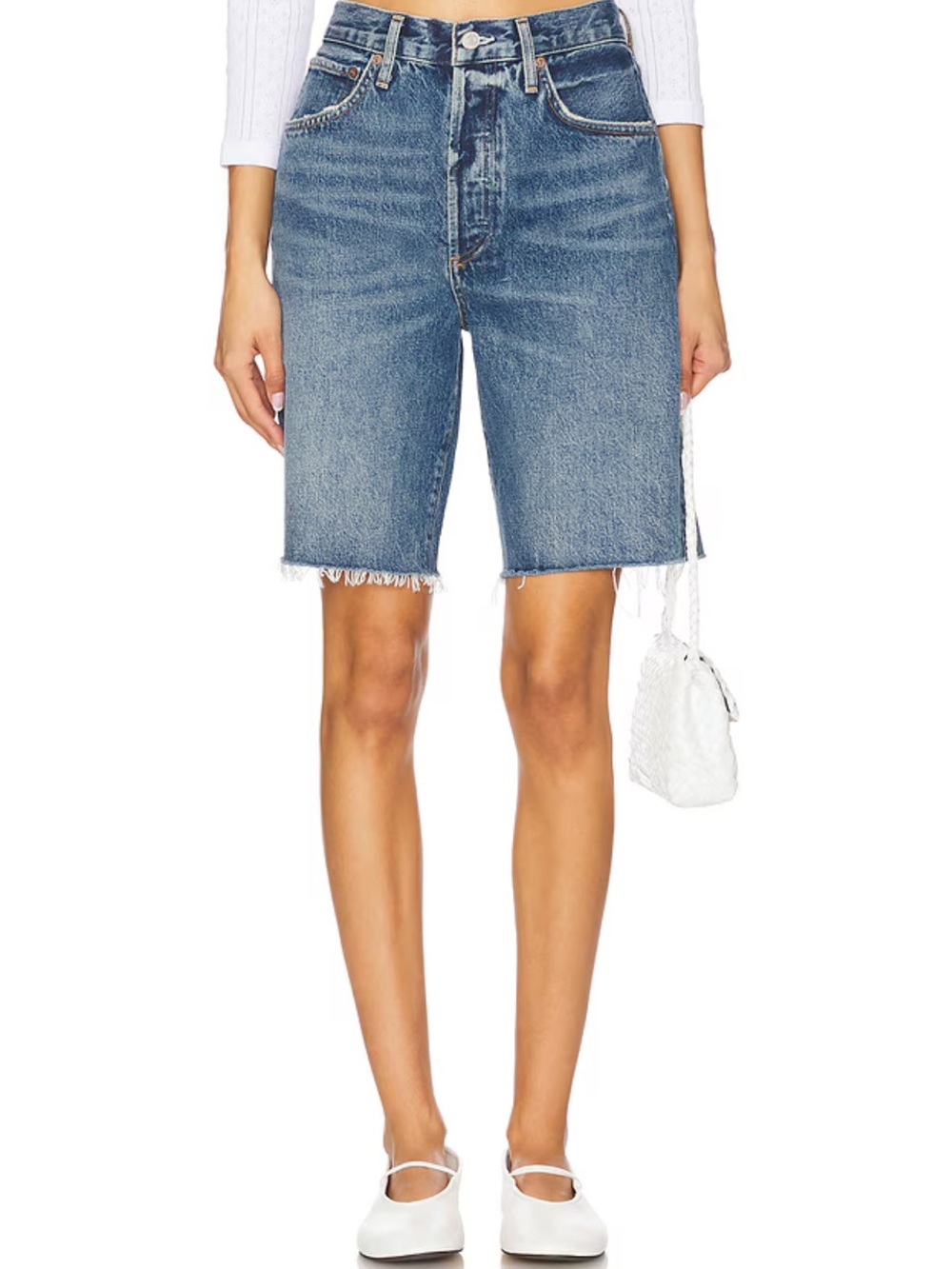Agolde Mid-Rise Raw-Hem Denim Bermuda Shorts in Blue